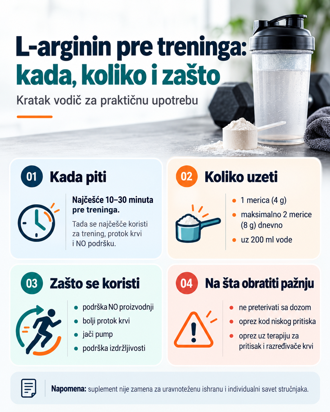 L-arginin pre treninga – vreme uzimanja, doziranje i mere opreza